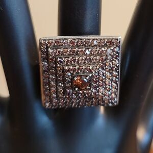 Sterling Silver Ring Pave Set With Chocolate Cubic Zirconia Cocktail Ring Sz.6